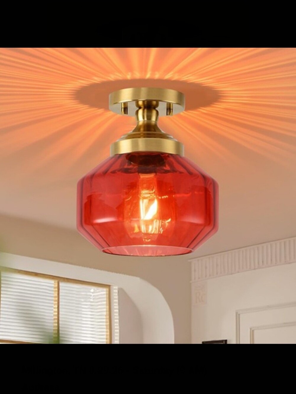 11 Inch Semi-Flush Red Glass Ceiling Light